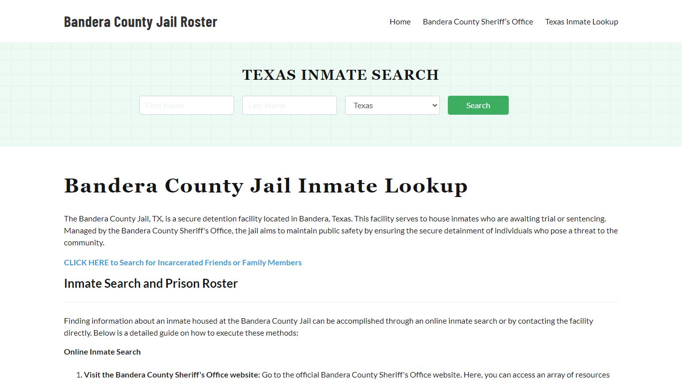 Bandera County Jail Roster Lookup, TX, Inmate Search